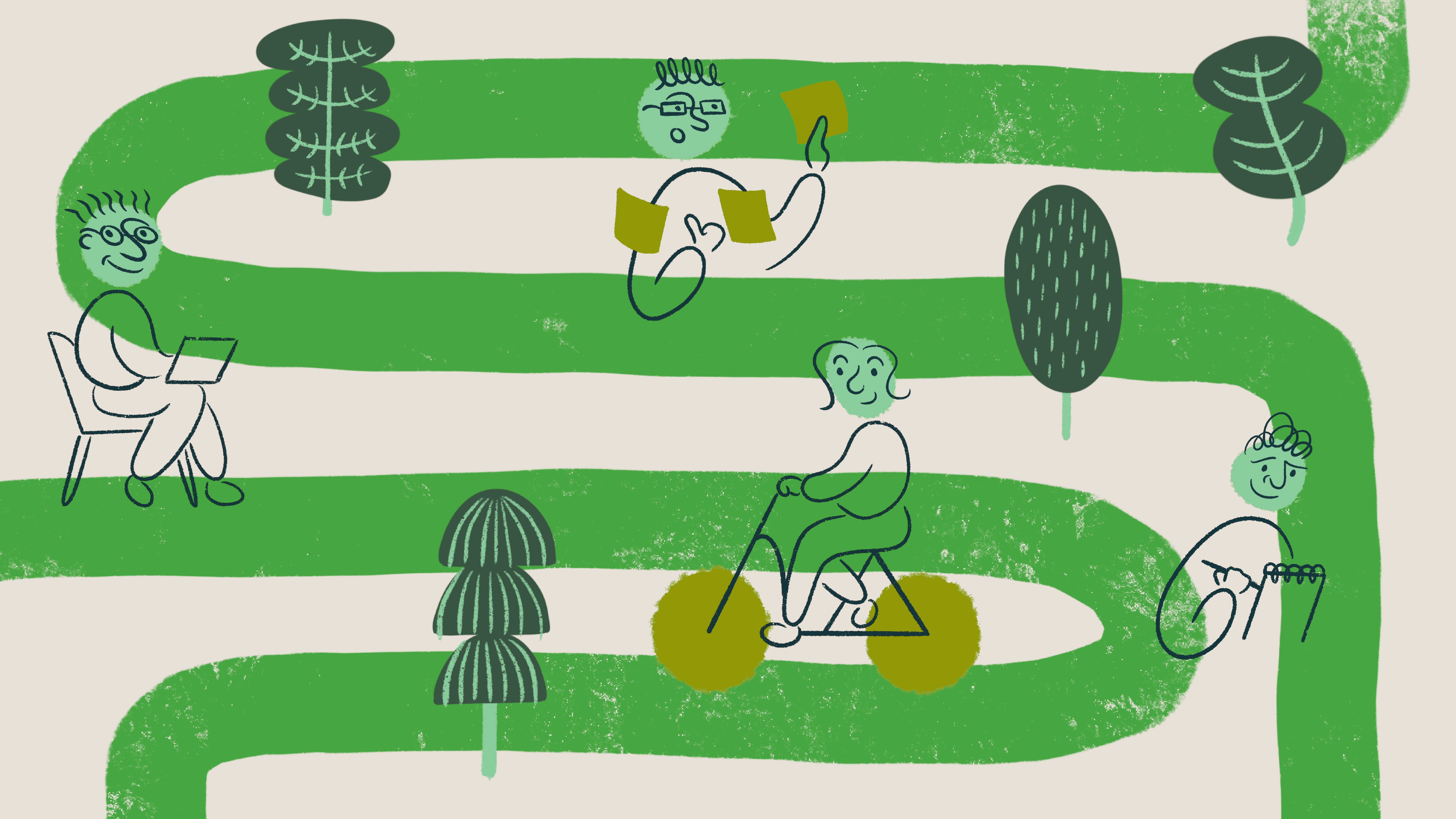 Illustration of people enjoying a greenway